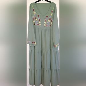 NWOT Sage Green Embroidered Dress